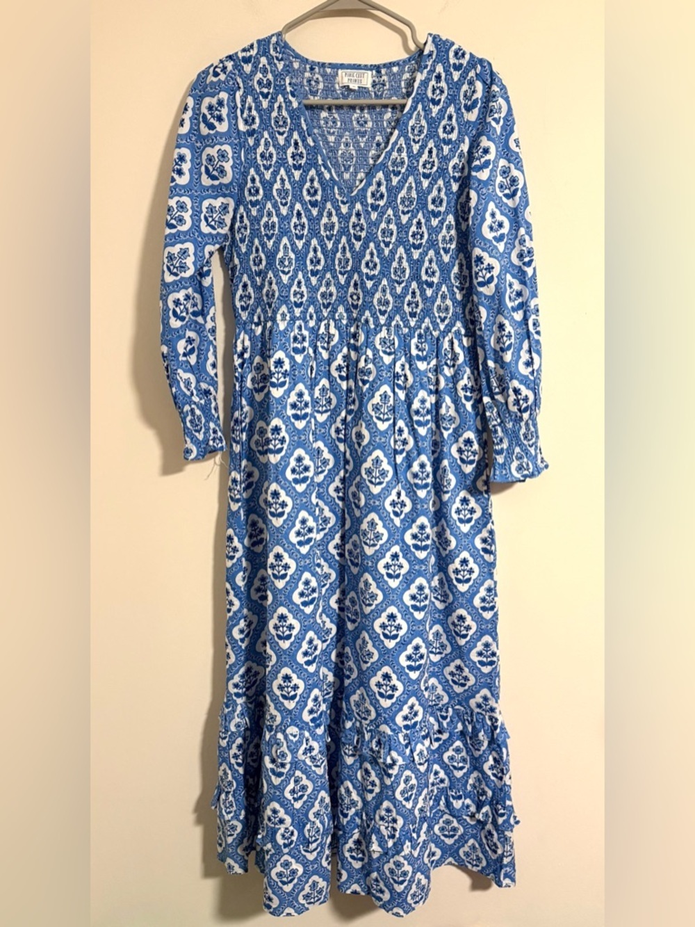 NWOT pink city prints Tuckernuck Blue White floral block print V-Neck Maxi Dress